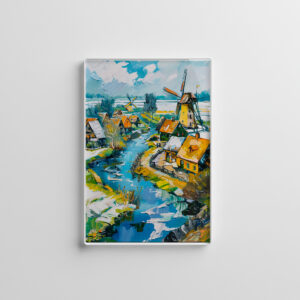 raxxa Glas-Magnet: Dutch Countryside with Windmills and Water Channels Fantasy Painting