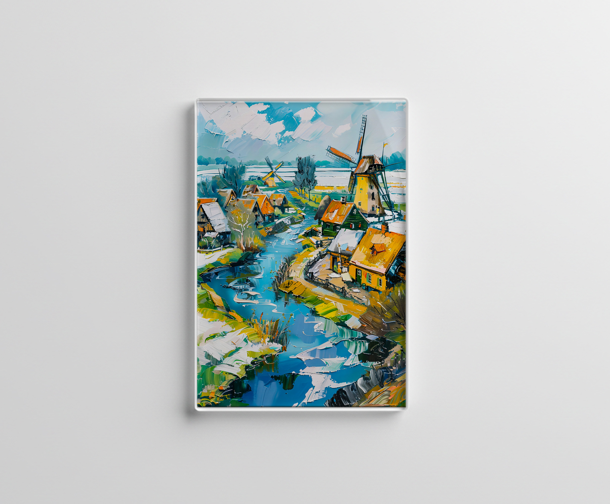 raxxa Glas-Magnet: Dutch Countryside with Windmills and Water Channels Fantasy Painting