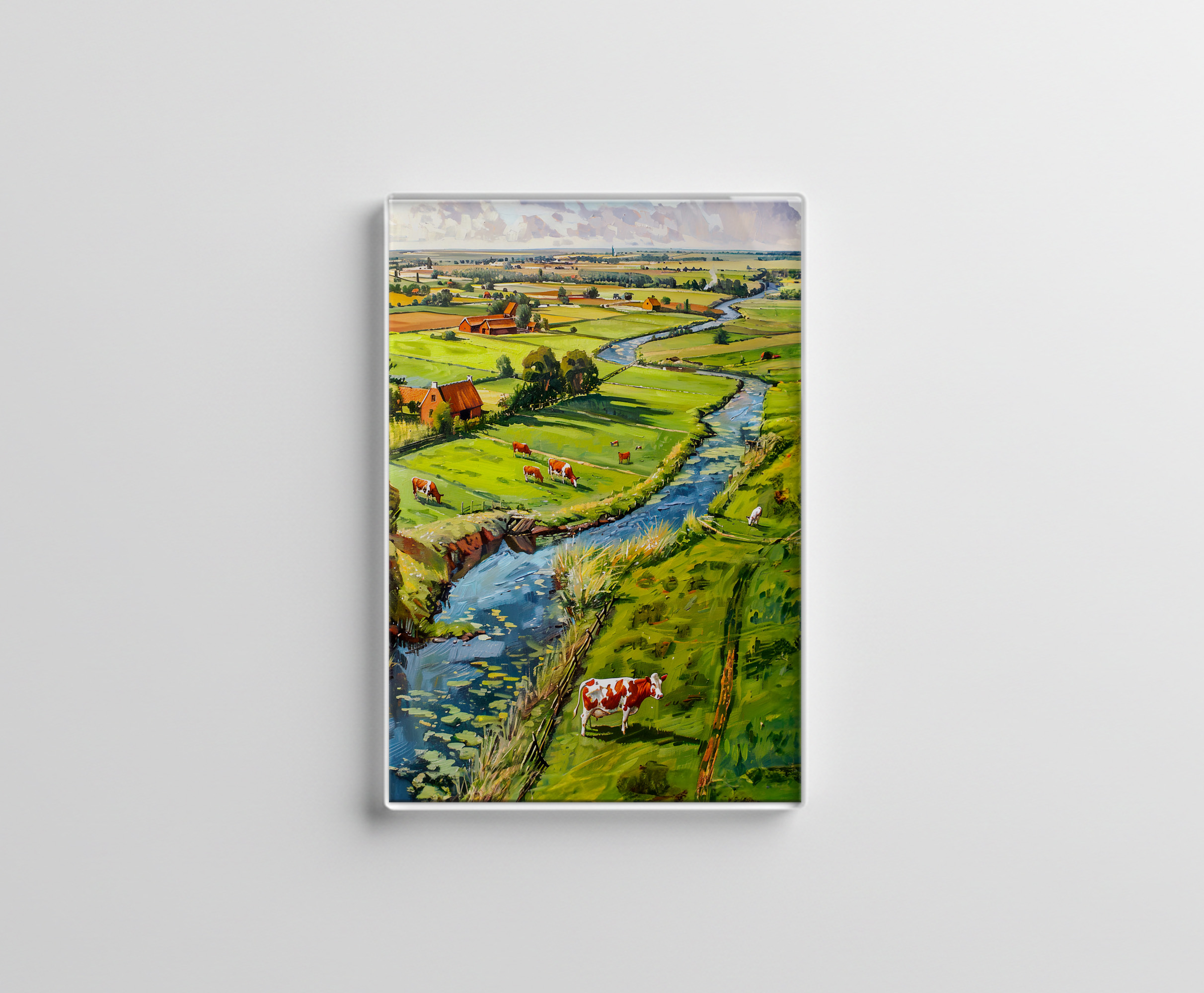 raxxa Glas-Magnet: Countryside with Cows and Stream Fantasy Painting