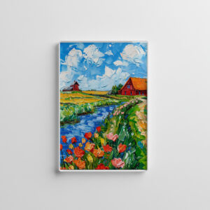 raxxa Glas-Magnet: Tulip Fields with Barn and Stream Fantasy Painting
