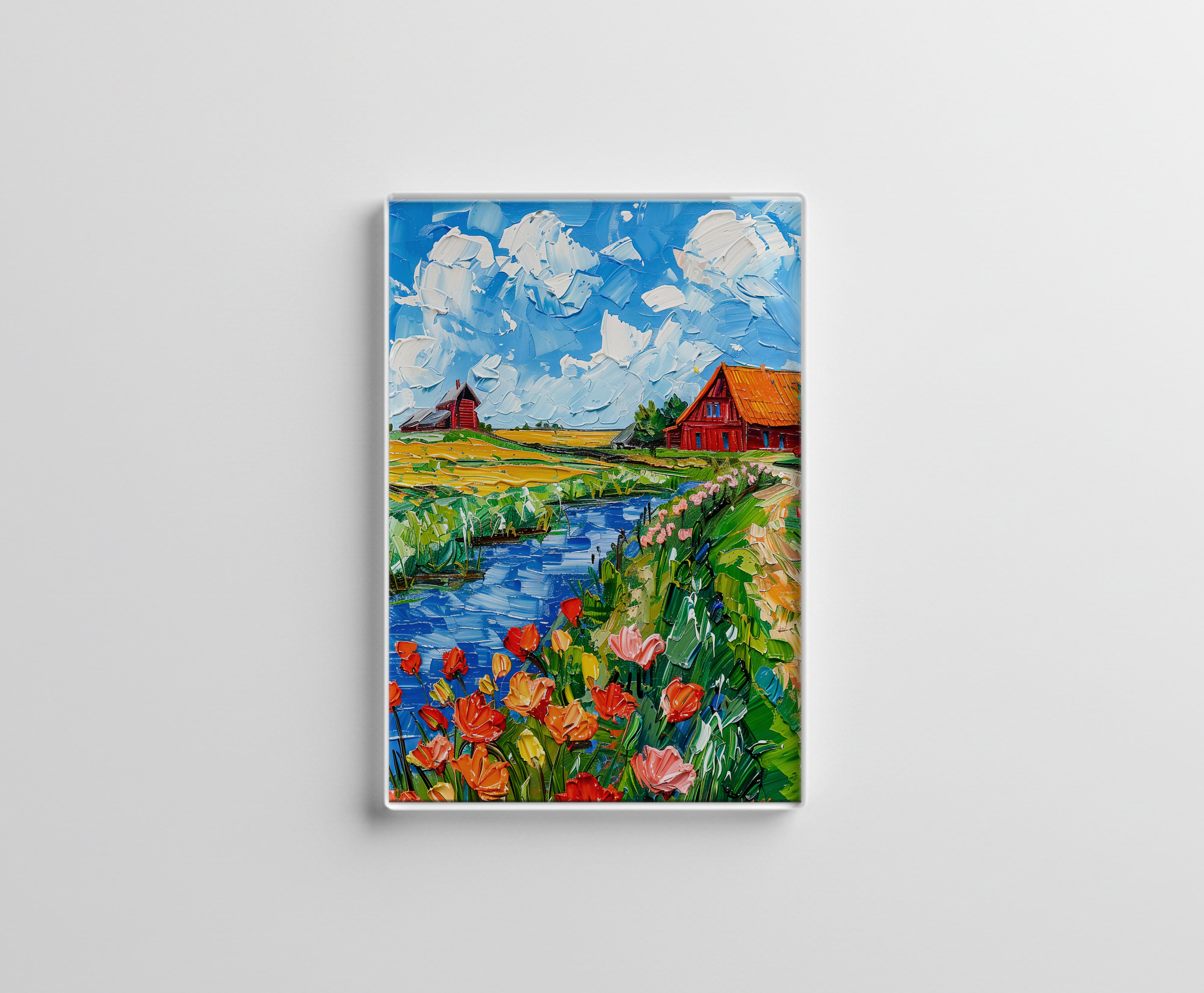 raxxa Glas-Magnet: Tulip Fields with Barn and Stream Fantasy Painting