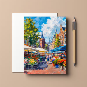 raxxa Postkarte: Flower Market with Historic Buildings Fantasy Painting
