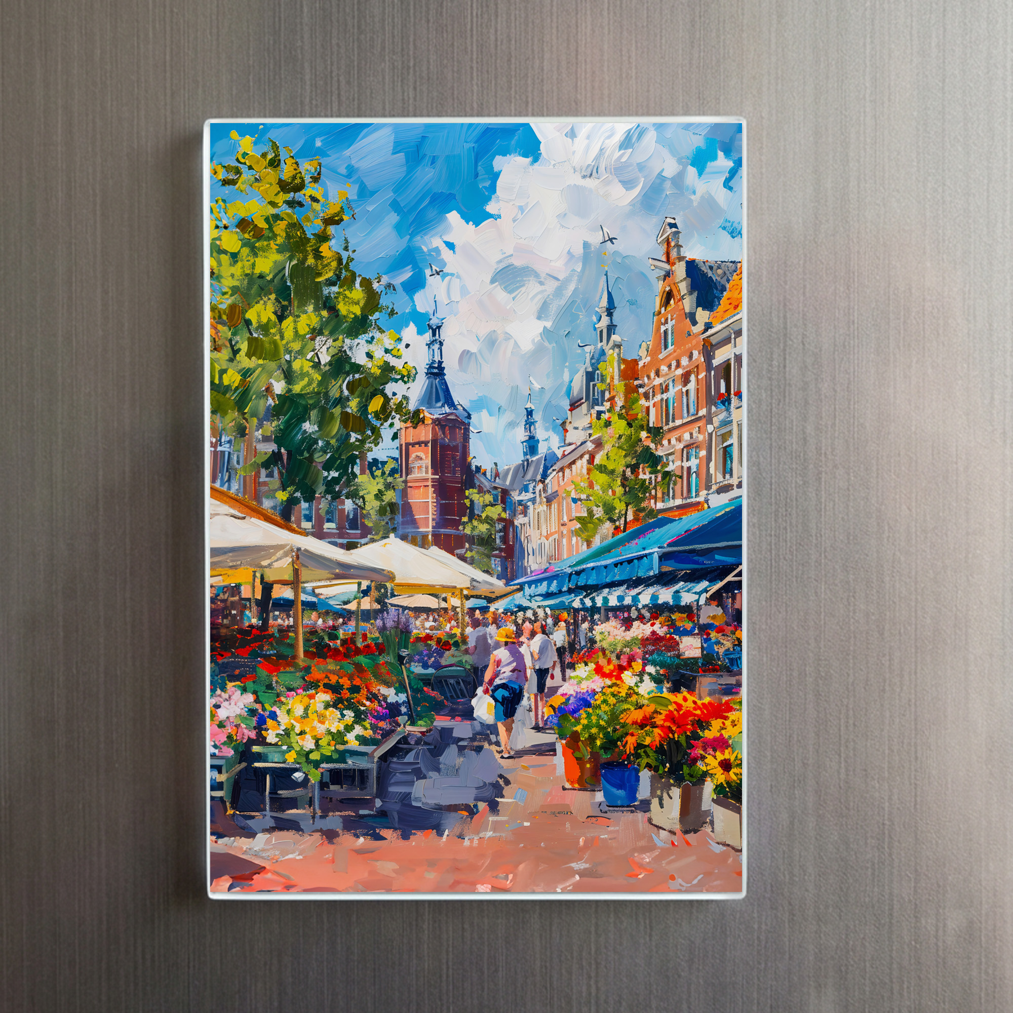 raxxa Glas-Magnet: Flower Market with Historic Buildings Fantasy Painting – Bild 2