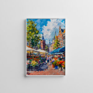 raxxa Glas-Magnet: Flower Market with Historic Buildings Fantasy Painting