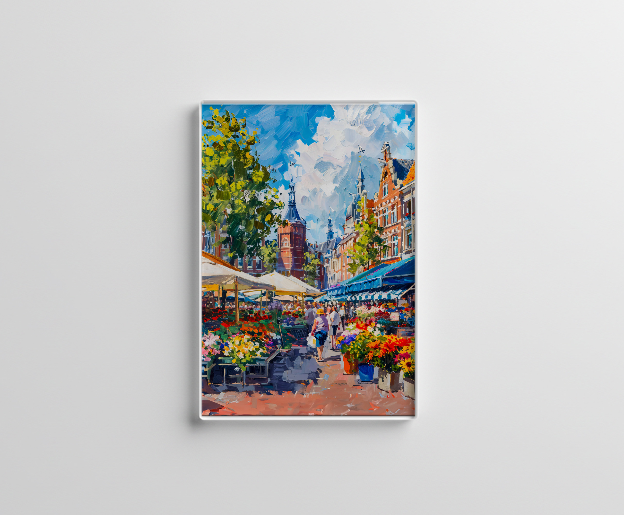 raxxa Glas-Magnet: Flower Market with Historic Buildings Fantasy Painting