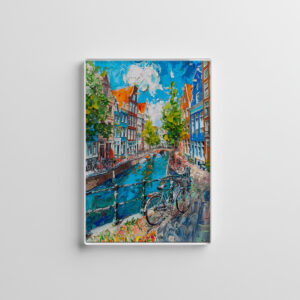 raxxa Glas-Magnet: Canal with Bicycles and Colorful Houses Painting