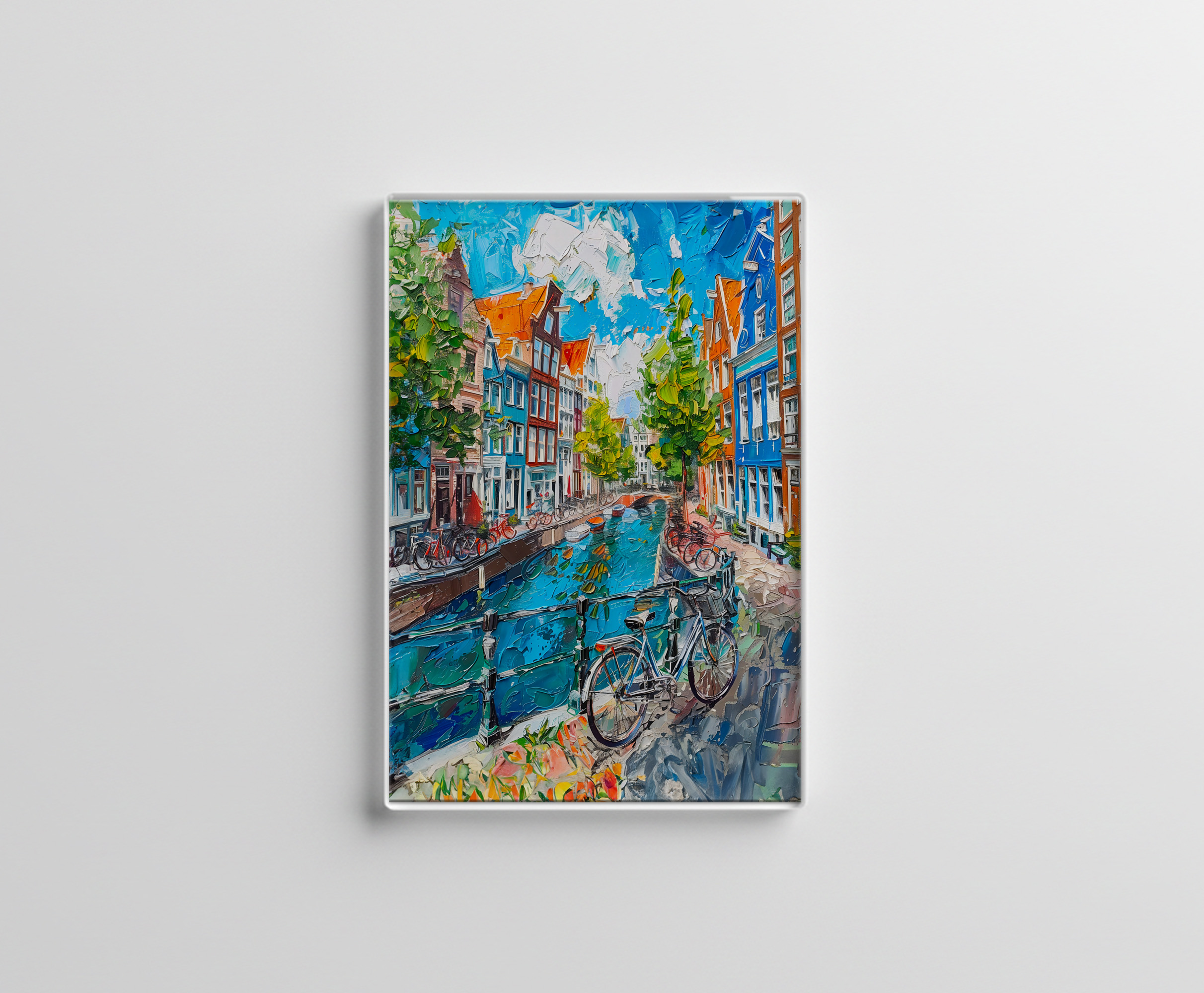 raxxa Glas-Magnet: Canal with Bicycles and Colorful Houses Painting