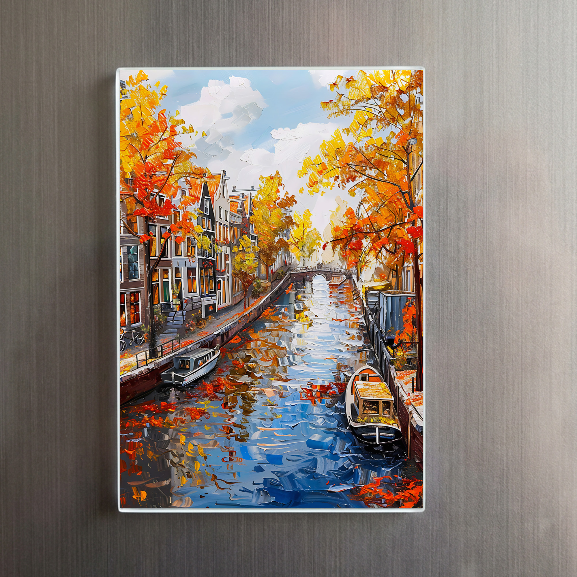 raxxa Glas-Magnet: Autumn Canal with Boats and Colorful Houses Painting - immagine 2