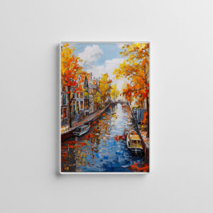 raxxa Glas-Magnet: Autumn Canal with Boats and Colorful Houses Painting
