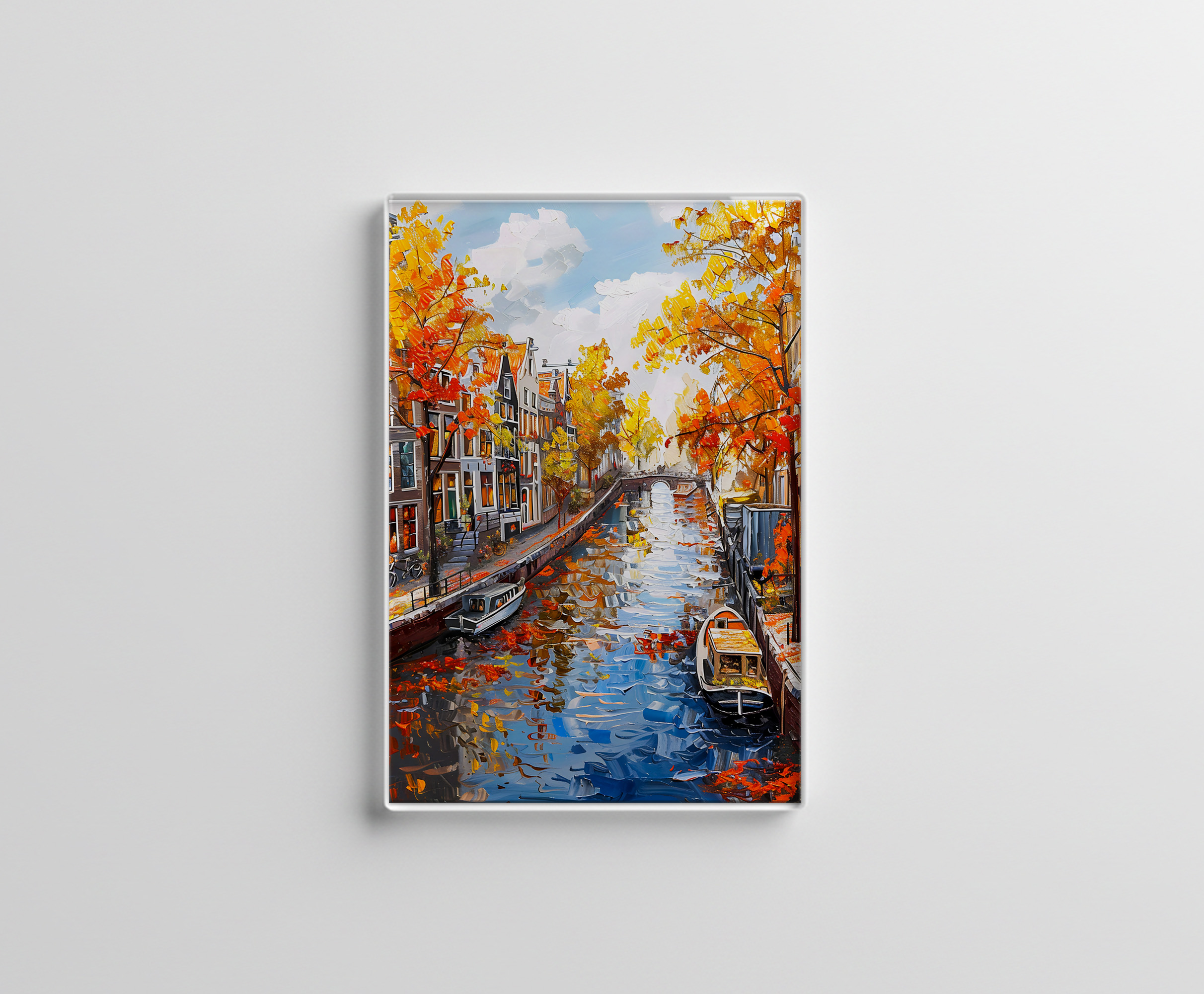 raxxa Glas-Magnet: Autumn Canal with Boats and Colorful Houses Painting