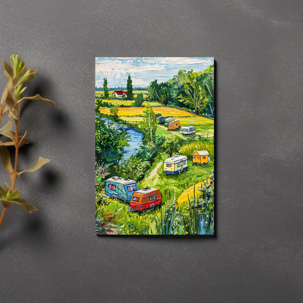 raxxa Postkarte: Camper Vans by Tulip Fields Fantasy Painting
