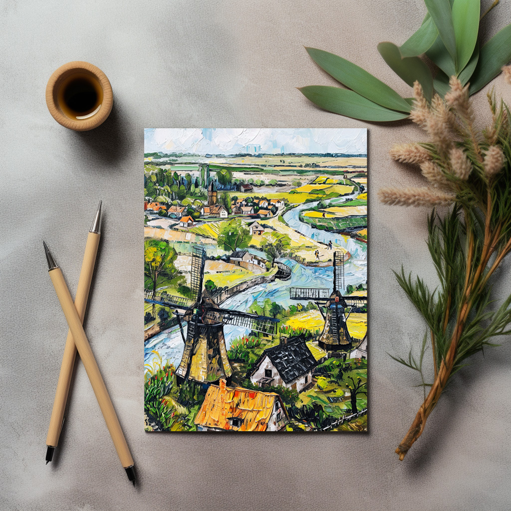 raxxa Postkarte: Windmills and Church by River Fantasy Painting
