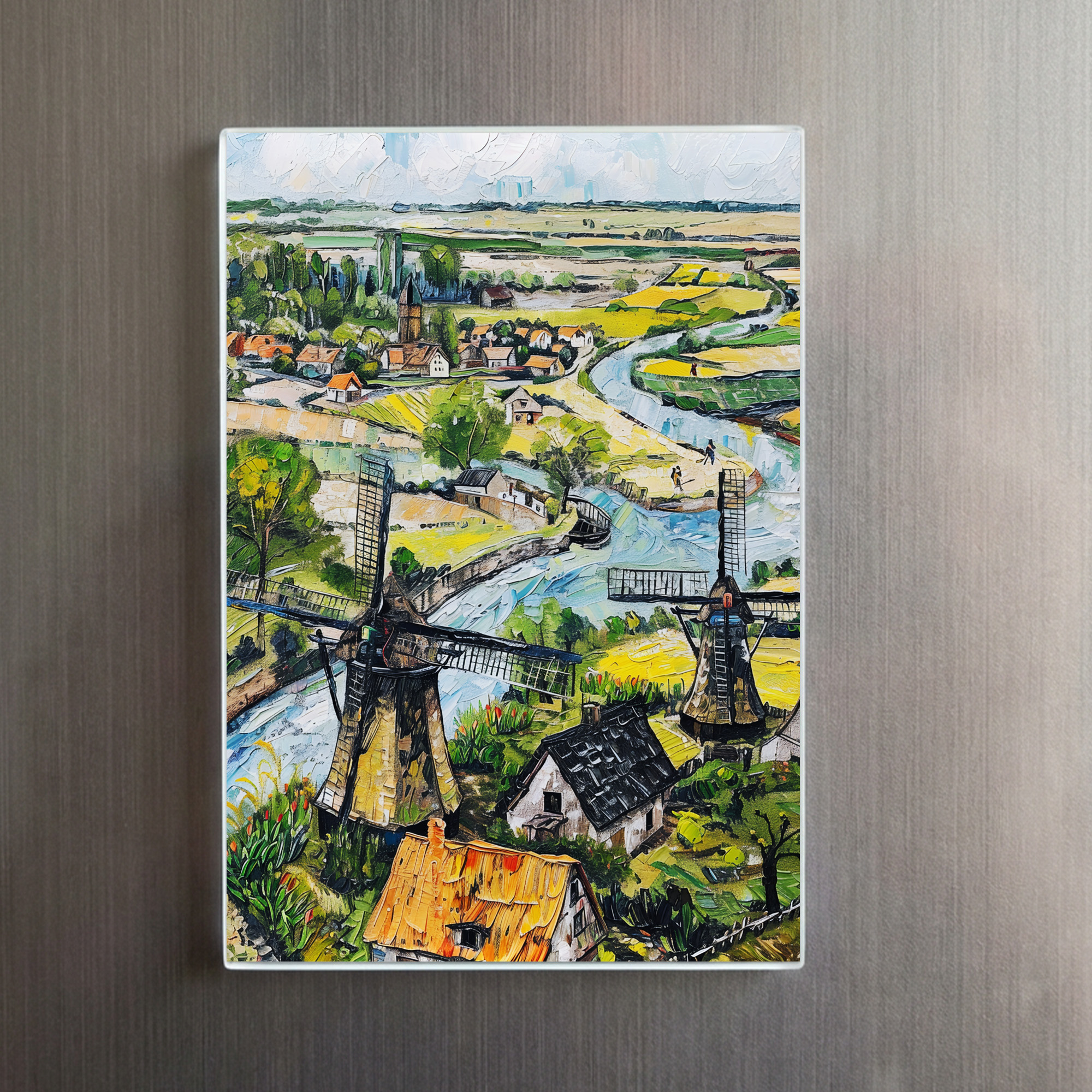 raxxa Glas-Magnet: Windmills and Church by River Fantasy Painting – Bild 2