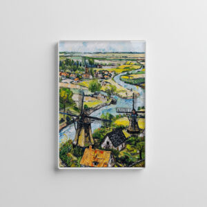 raxxa Glas-Magnet: Windmills and Church by River Fantasy Painting