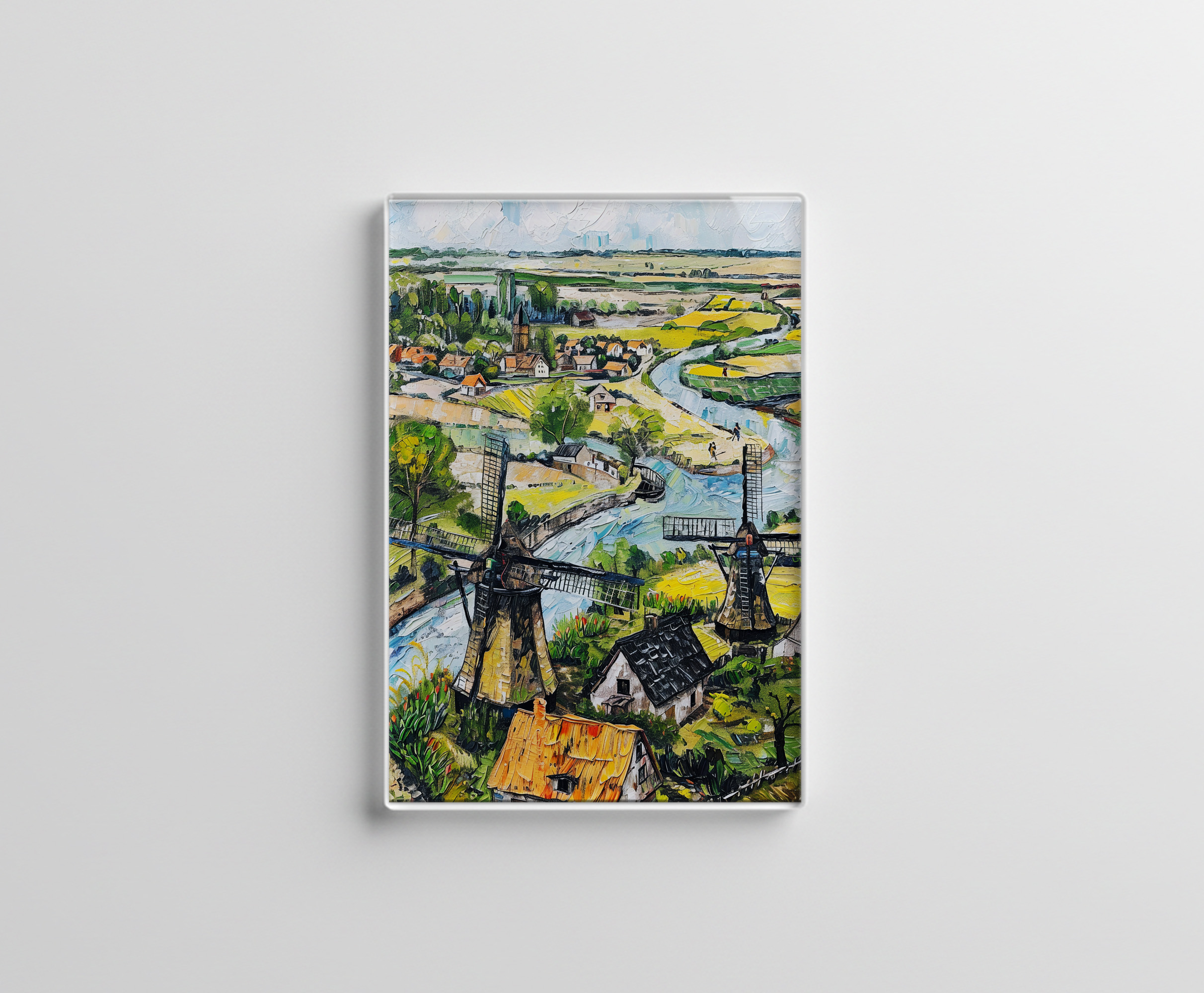 raxxa Glas-Magnet: Windmills and Church by River Fantasy Painting