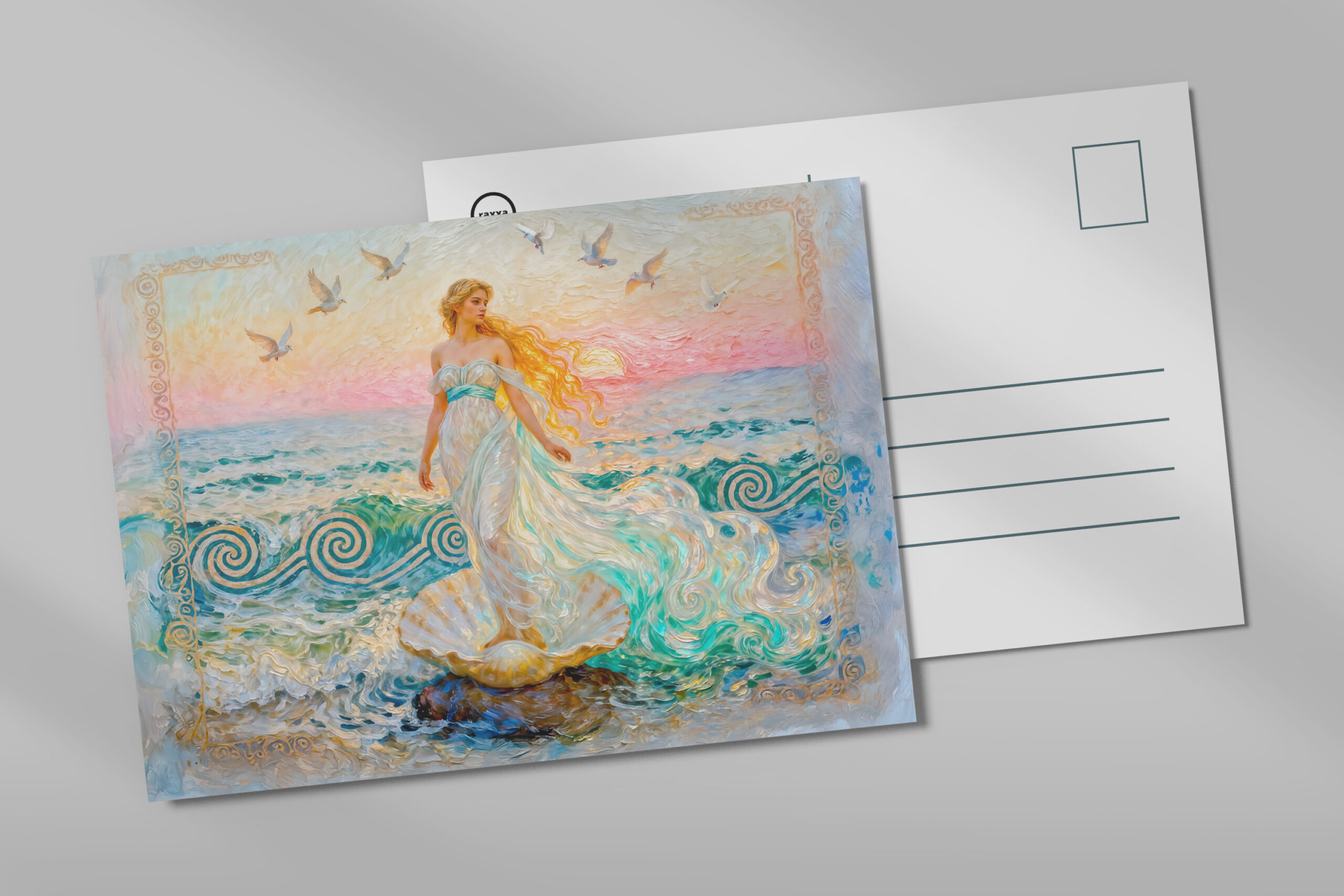 raxxa Postkarte: Aphrodite Rising from Seashell at the Ocean Shore