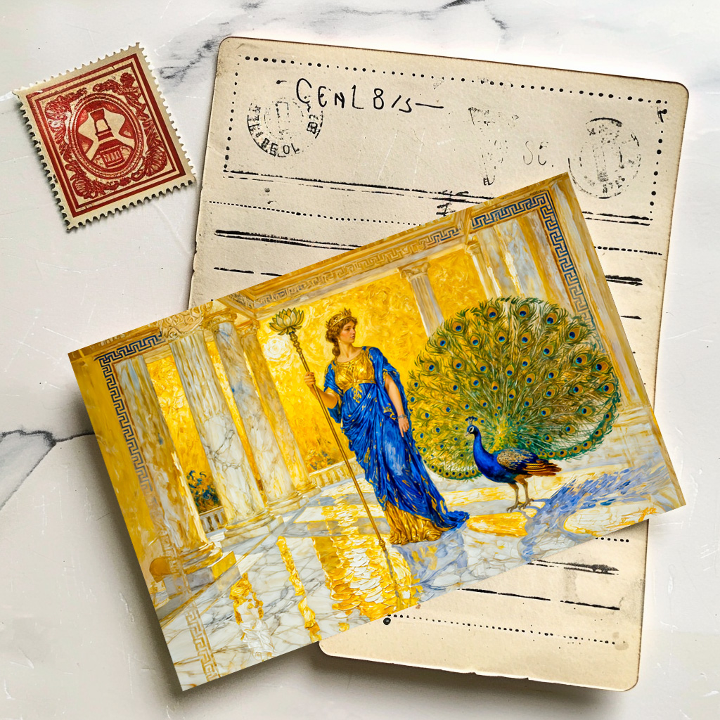raxxa Postkarte: Hera with Peacock and Scepter in Grand Temple Hall