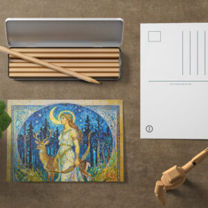 raxxa Postkarte: Artemis with Deer and Bow in a Starry Forest Night