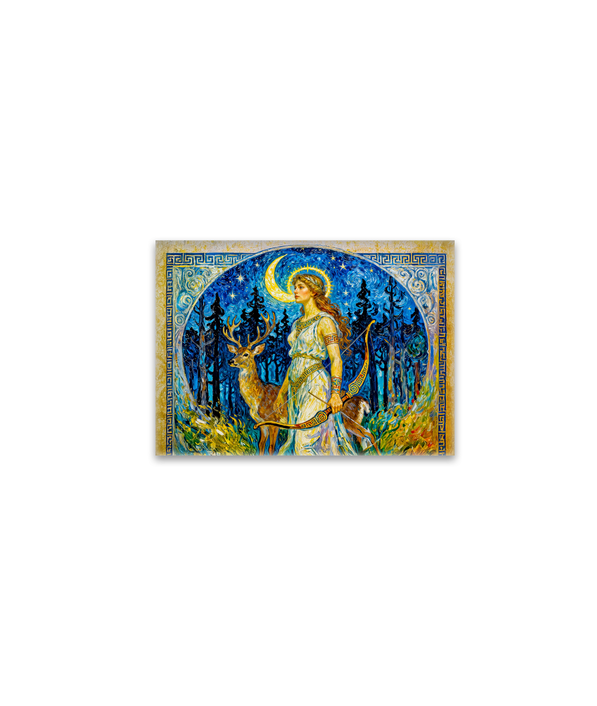 raxxa Glas-Magnet: Artemis with Deer and Bow in a Starry Forest Night