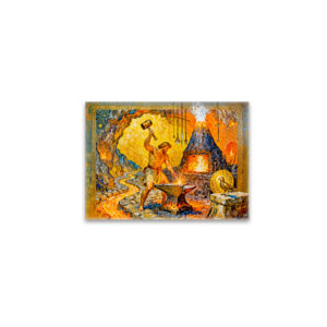 raxxa Glas-Magnet: Hephaestus in Forge with Hammer, Anvil, Volcano Furnace and Lava Flow