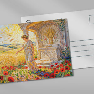 raxxa Postkarte: Demeter Sowing Grain by Field Altar Among Poppies and Ripe Wheat