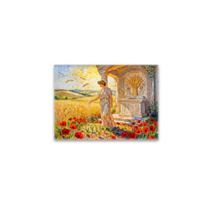 raxxa Glas-Magnet: Demeter Sowing Grain by Field Altar Among Poppies and Ripe Wheat