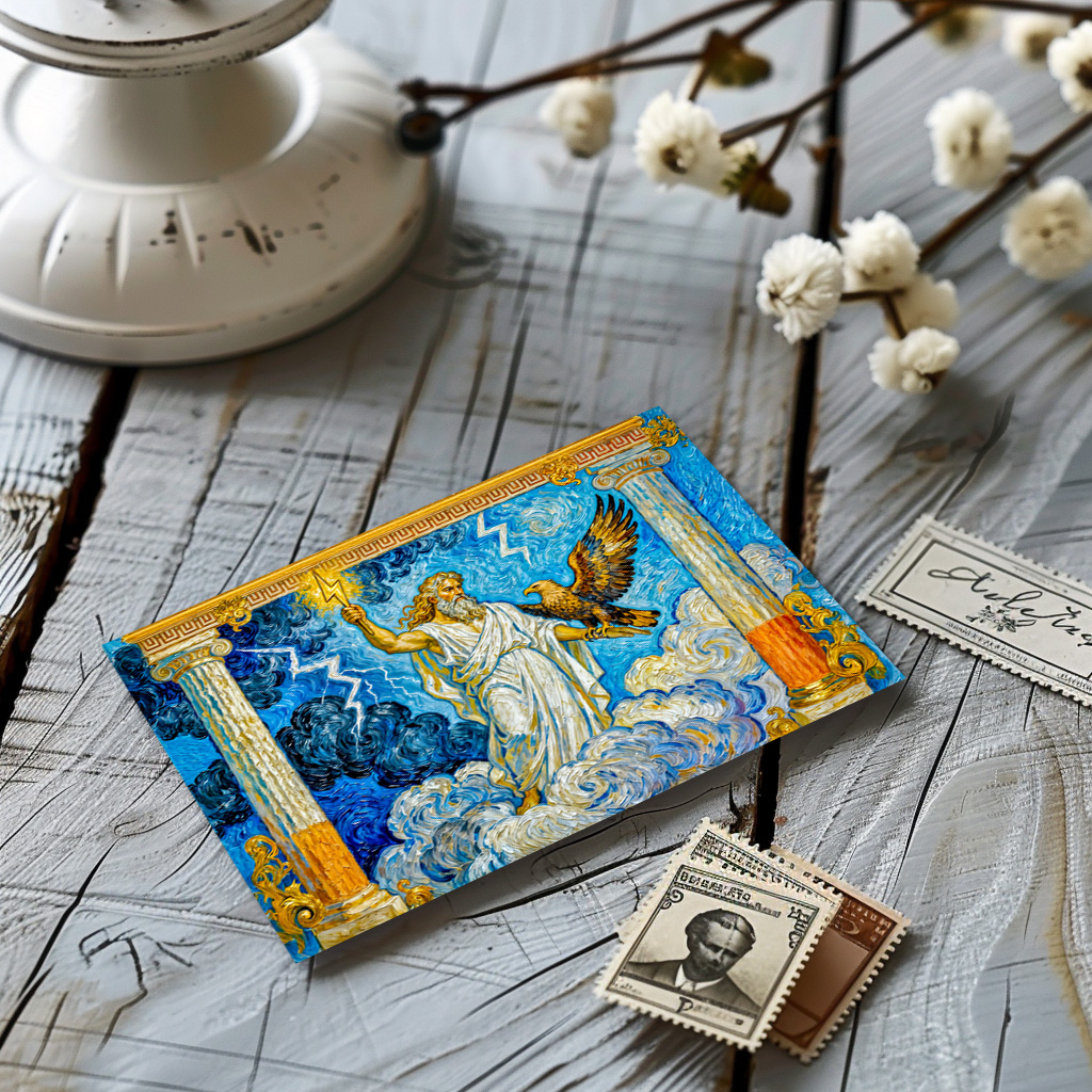 raxxa Postkarte: Zeus with Eagle and Lightning in Temple Gate Among Clouds