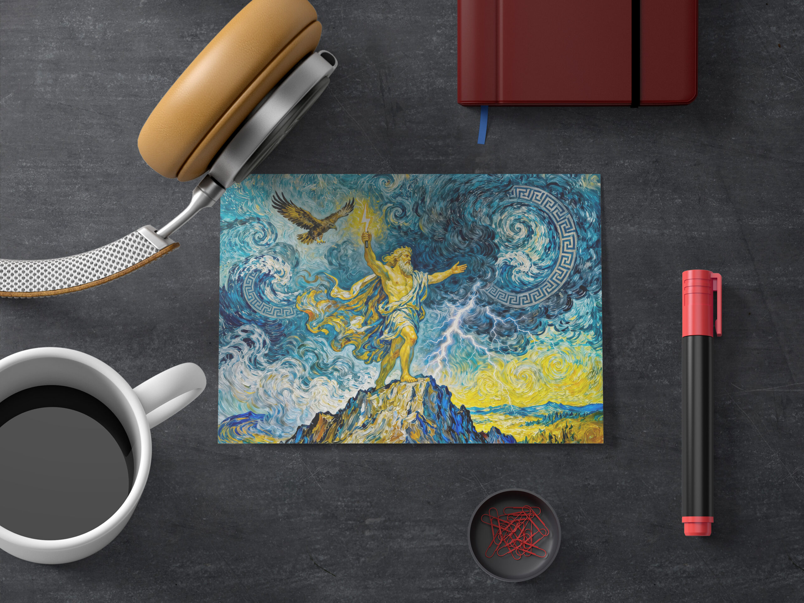 raxxa Postkarte: Zeus on Stormy Rocks with Lightning Bolt and Eagle Above