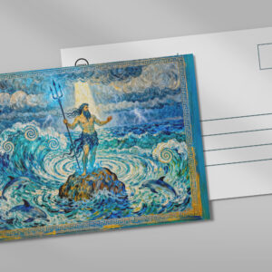 raxxa Postkarte: Poseidon on Sea Rocks with Trident and Dolphins