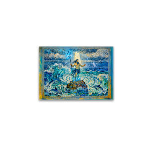 raxxa Glas-Magnet: Poseidon on Sea Rocks with Trident and Dolphins