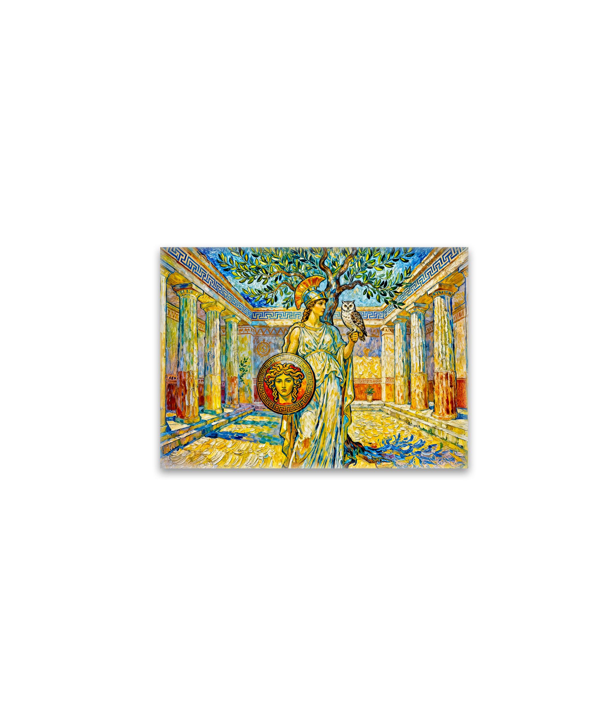 raxxa Glas-Magnet: Athena with Owl and Shield by Olive Tree in Temple Courtyard