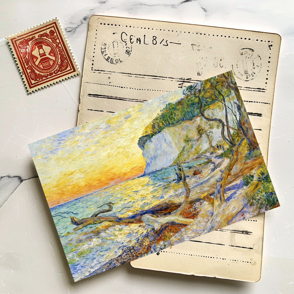 raxxa Postkarte: Impressionist Cliffs on Ruegen Island with Baltic Shoreline
