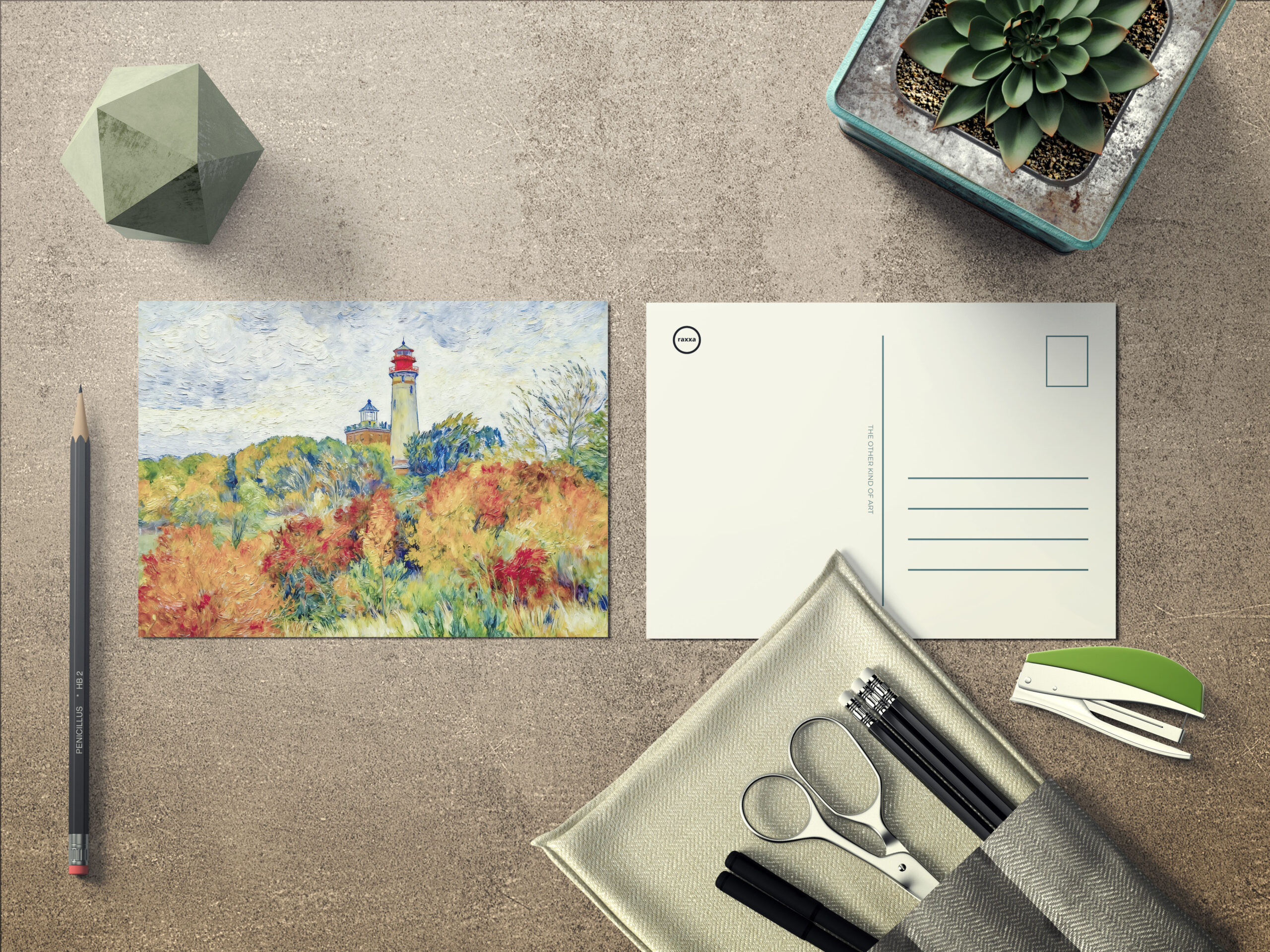 raxxa Postkarte: Impressionist Autumn Scene at Kap Arkona Lighthouse on Ruegen Island