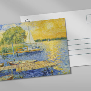 raxxa Postkarte: Impressionist Lakeside Pier on the Wannsee with Boats and Reflections