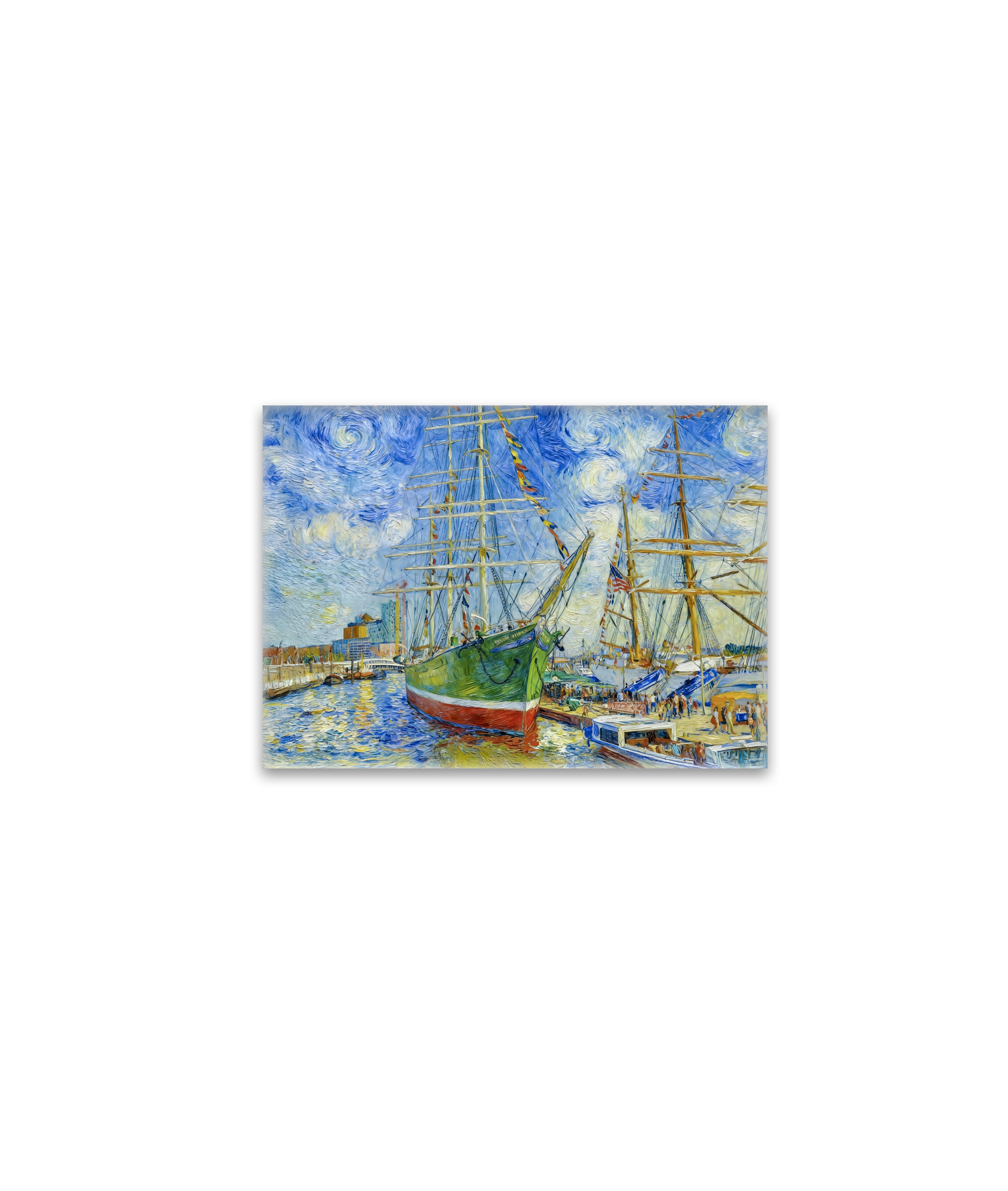 raxxa Glas-Magnet: Impressionist Tall Ship in Hamburg Harbor with Reflections