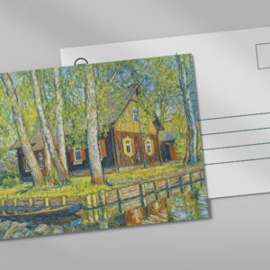 raxxa Postkarte: Impressionist Spreewald House by a Quiet Canal with Wooden Boat