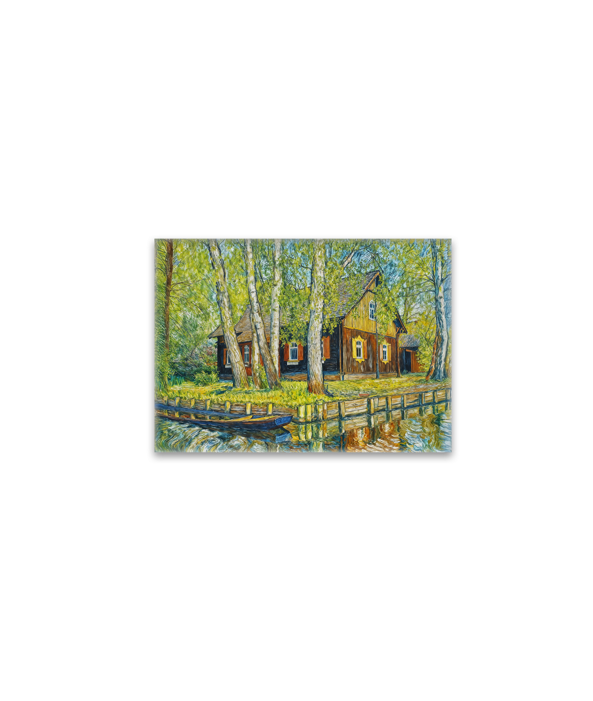raxxa Glas-Magnet: Impressionist Spreewald House by a Quiet Canal with Wooden Boat