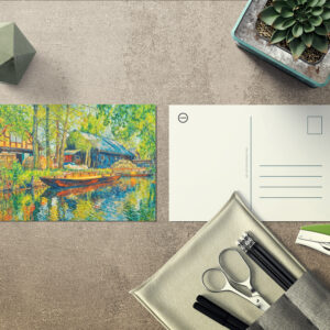 raxxa Postkarte: Impressionist Spreewald Farmhouse with Wooden Boat by the Canal