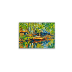 raxxa Glas-Magnet: Impressionist Spreewald Farmhouse with Wooden Boat by the Canal