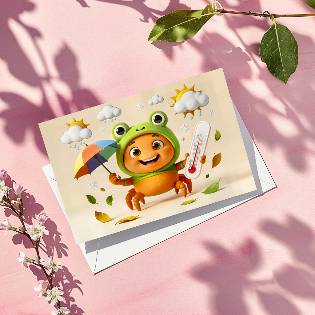 raxxa Postkarte: Weather Crab Measuring Climate With Rainbow Umbrella