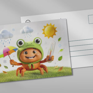 raxxa Postkarte: Weather Crab Measuring Climate With Rainbow Umbrella