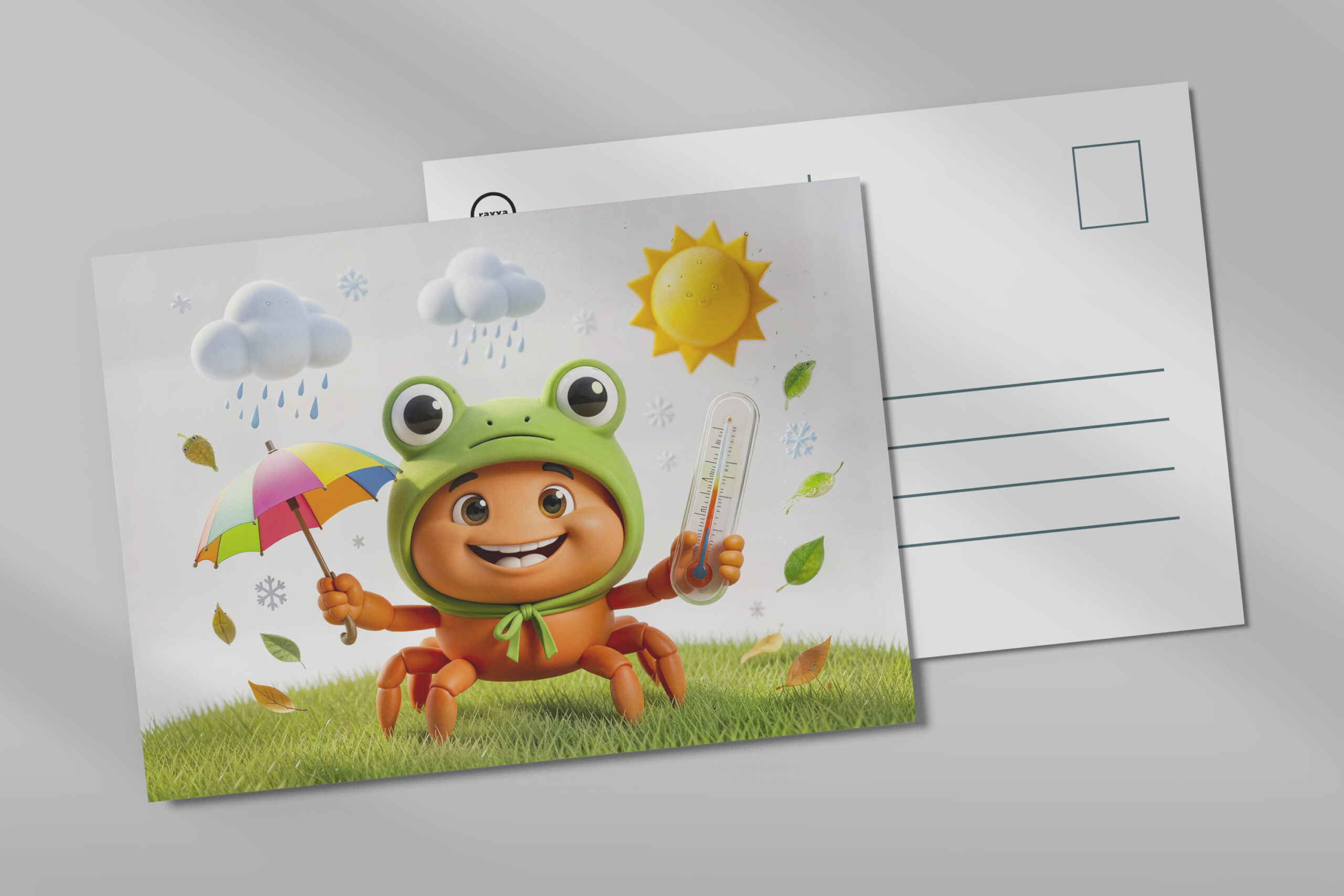 raxxa Postkarte: Weather Crab Measuring Climate With Rainbow Umbrella