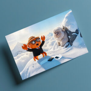raxxa Postkarte: Spy Crab Shocked Seeing Real Yeti Creature