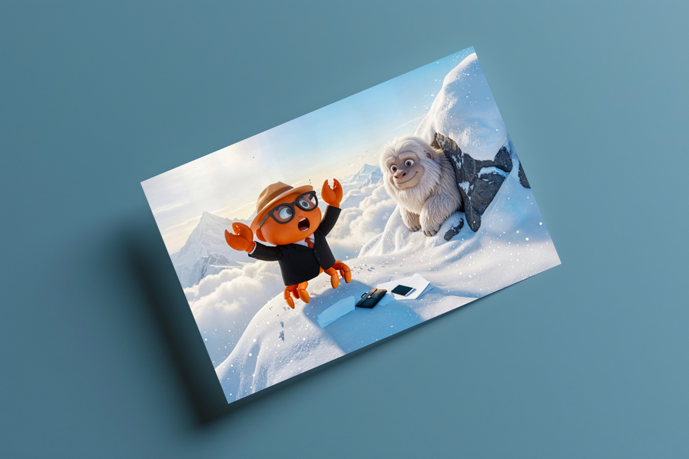 raxxa Postkarte: Spy Crab Shocked Seeing Real Yeti Creature