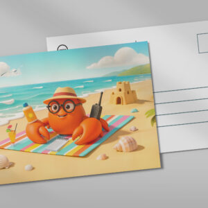 raxxa Postkarte: Spy Crab Relaxing On Beach With Mission Gear