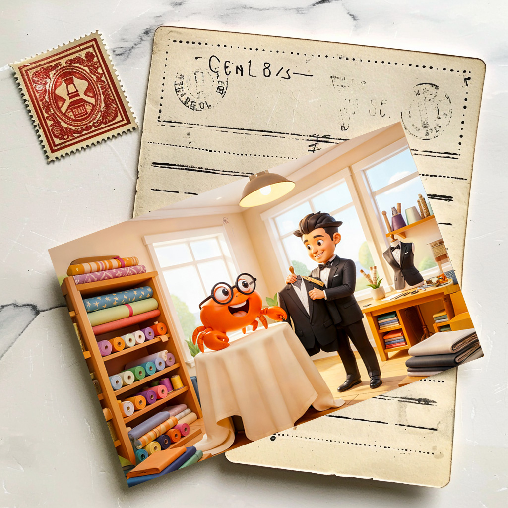 raxxa Postkarte: Spy Crab Getting Fitted For Tailored Suit