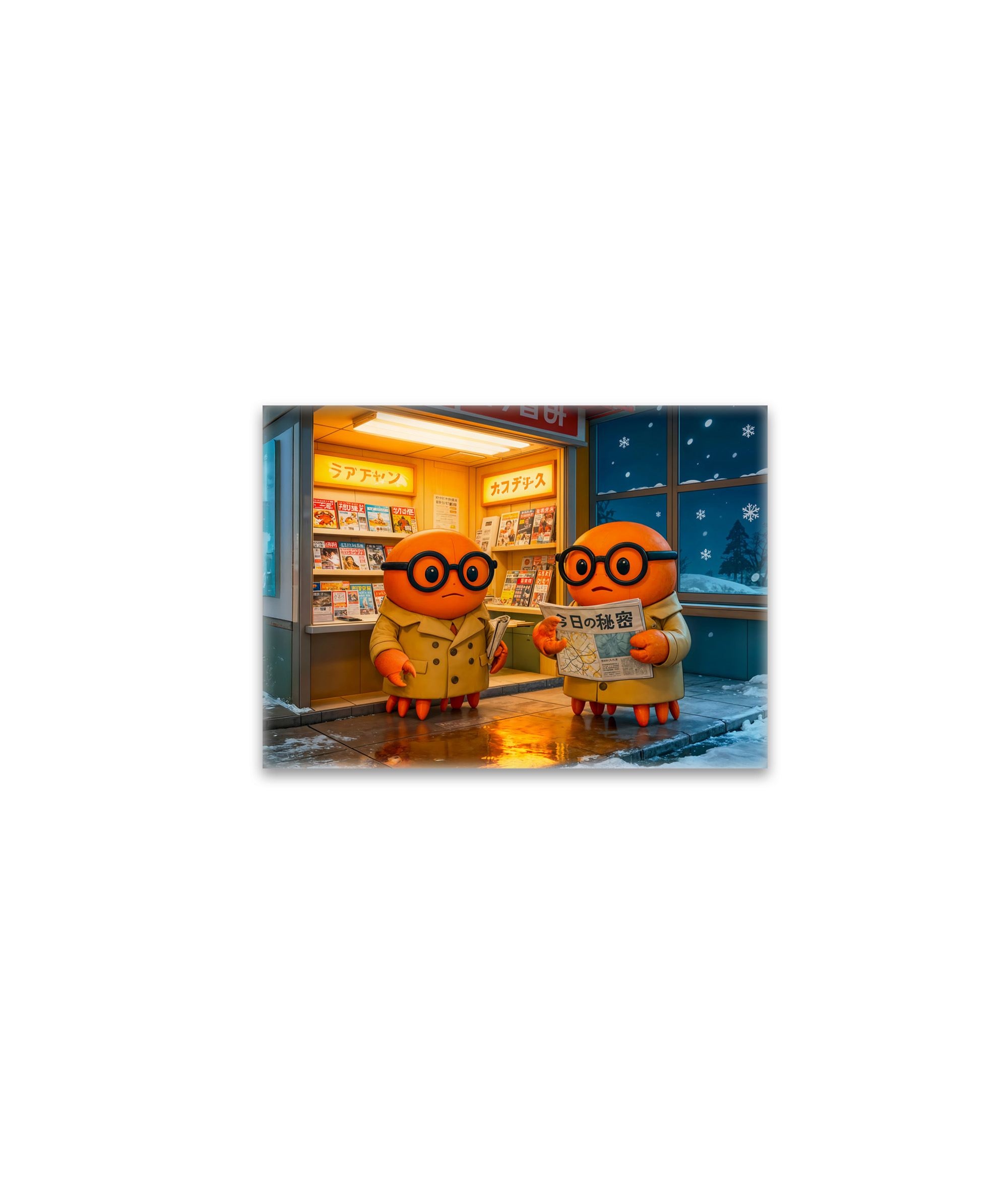 raxxa Glas-Magnet: Spy Crabs Investigating Colorful Japanese Newsstand Scene