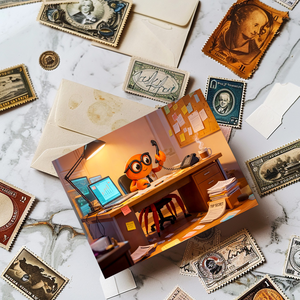 raxxa Postkarte: Spy Crab Coordinating Mission Work At Desk