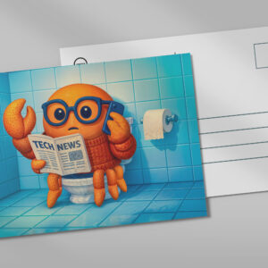 raxxa Postkarte: Funny Spy Crab Reading Tech News Magazine