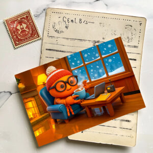 raxxa Postkarte: Spy Crab Working Warm Indoors With Coffee